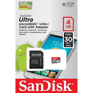 SanDisk Ultra Android microSDHC 4GB Card + SD Adapter + Memory Zone Android App 30MB/s Class SDSDQYA-004G-U46A