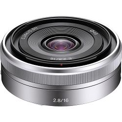 Sony E 16mm f/2.8 Silver Srebreni širokokutni objektiv za E-Mount 16 F2.8 2.8 f/2,8 Ultra-thin Wide angle Lens SEL-16F28 SEL16F28 (SEL16F28.AE)