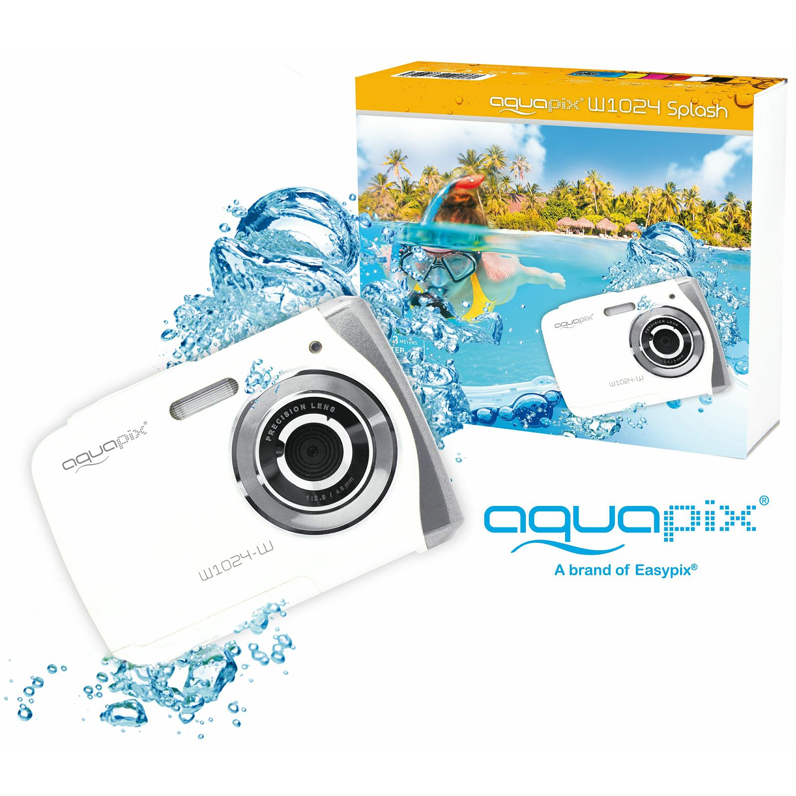 Aquapix W1024-W "Splash" White (10018) 10MP 4x zoom LCD podvodni vodonepropusni digitalni fotoaparat do 3m Waterproof digital camera