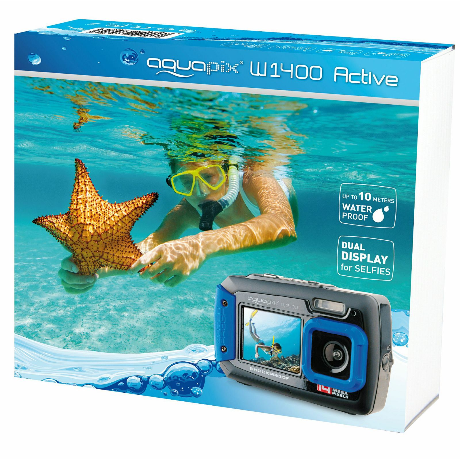 Aquapix W1400 Active Blue (10051) 14MP podvodni vodonepropusni digitalni fotoaparat do 3m s 2x LCD Digital Underwater camera with dual screen