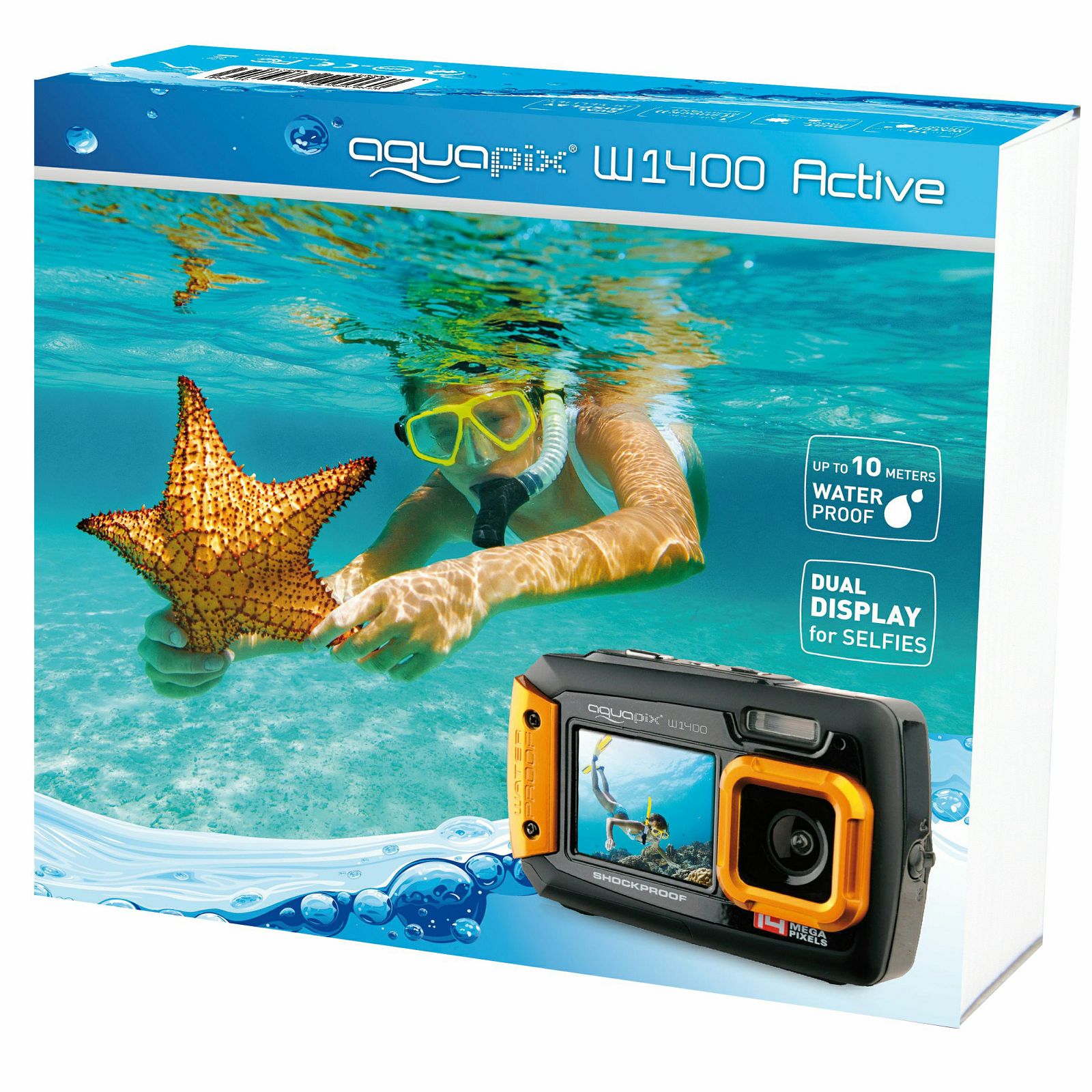 Aquapix W1400 Active Orange (10050) 14MP podvodni vodonepropusni digitalni fotoaparat do 3m s 2x LCD Digital Underwater camera with dual screen