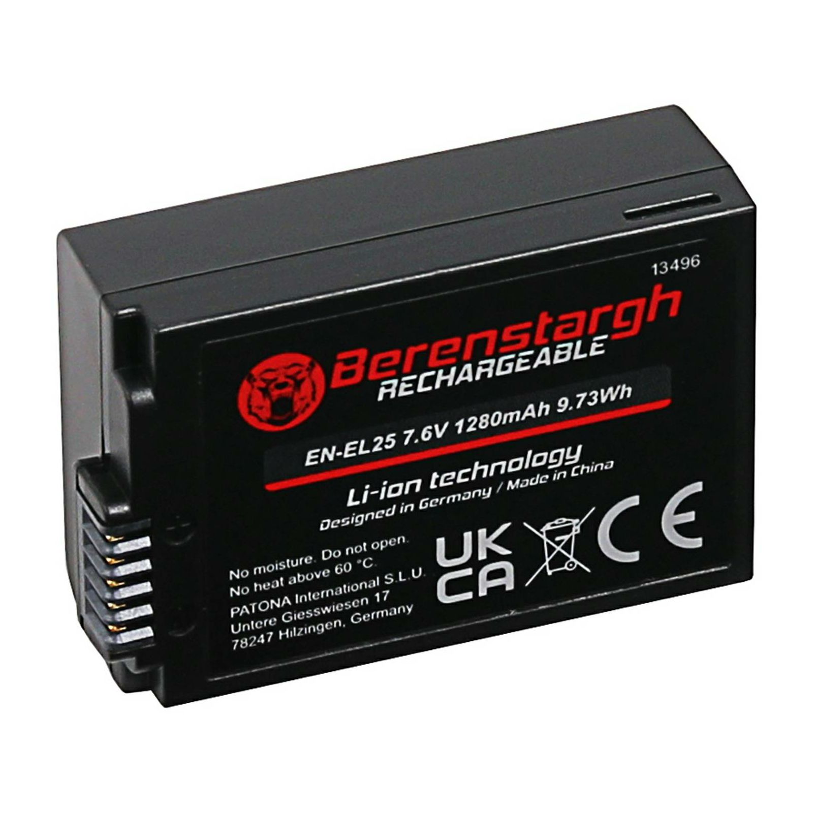 Berenstargh EN-EL25 1280mAh 9.73Wh 7.6V baterija za Nikon Z50, Z30, Z fc Lithium-Ion Battery Pack