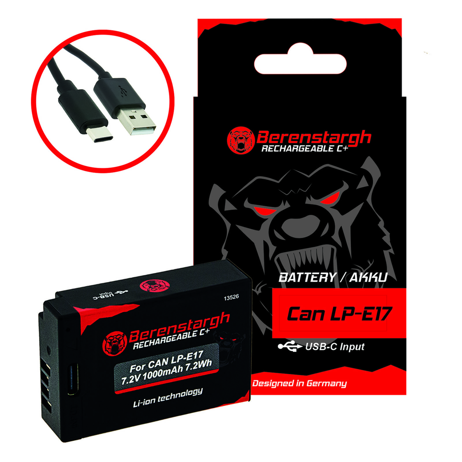 Berenstargh LP-E17 1000mAh 7.2V USB-C baterija za Canon EOS R10, RP, 77D, 200D, 800D, 750D, 760D, M3, M5, M6 (partially decoded)