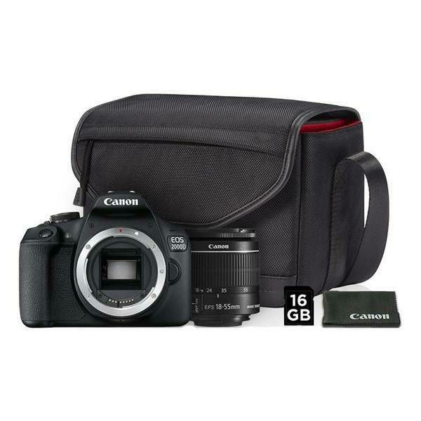 Canon EOS 2000D + 18-55 IS + SB130 torba + 16GB kartica DSLR Digitalni fotoaparat s objektivom EF-S 18-55mm f/3.5-5.6 (2728C029AA)