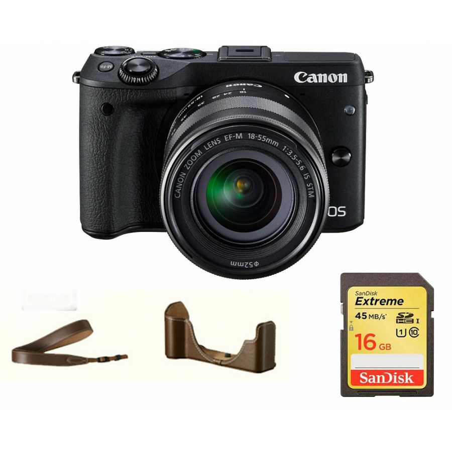 Canon EOS M3 + 18-55 STM Black Premium Kit (SanDisk Extreme 16gb 80Mbs + futrola) (9694B074AA)