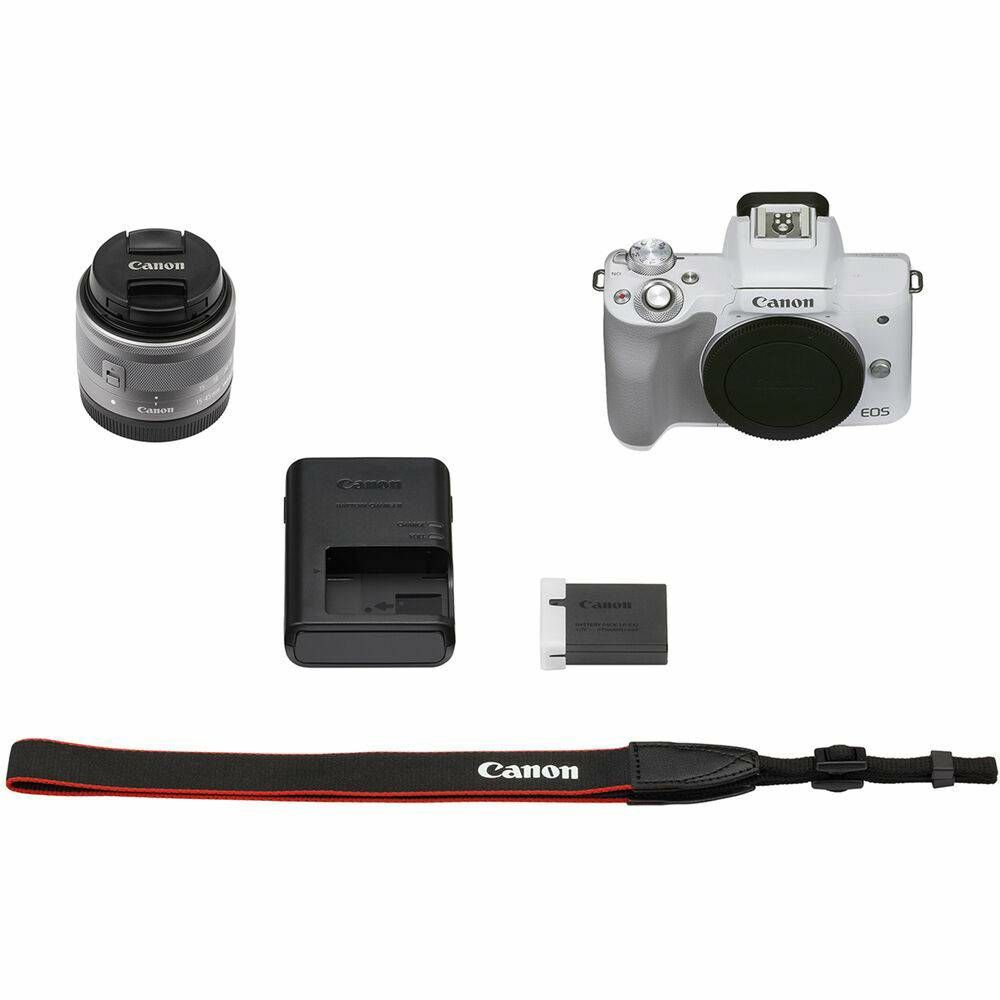Canon EOS M50 Mark II + EF-M 15-45mm f/3.5-6.3 IS STM White Mirrorless Camera bezrcalni fotoaparat (4729C028AA) - CASH BACK