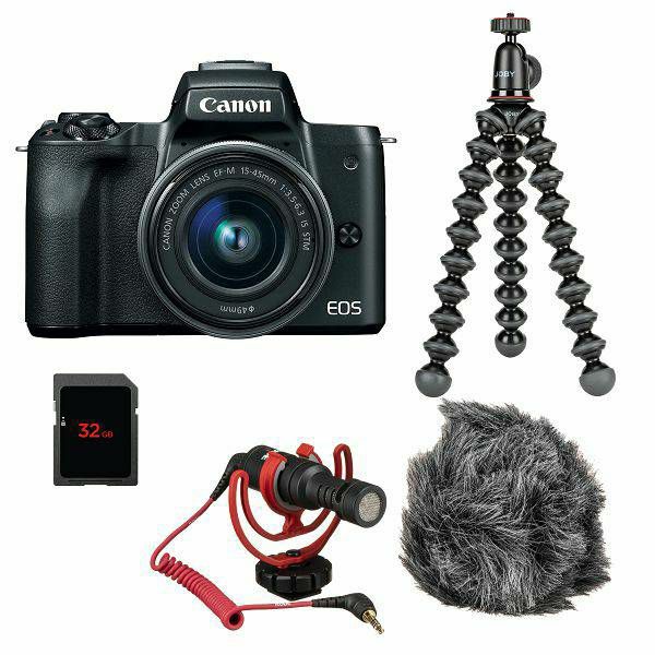 Canon EOS M50 Mark II + EF-M 15-45mm f/3.5-6.3 IS STM Vlogger Kit Rode Video Mikrofon + Joby Gorilla Tripod 1K + SD 32GB (4728C050AA) - CASH BACK