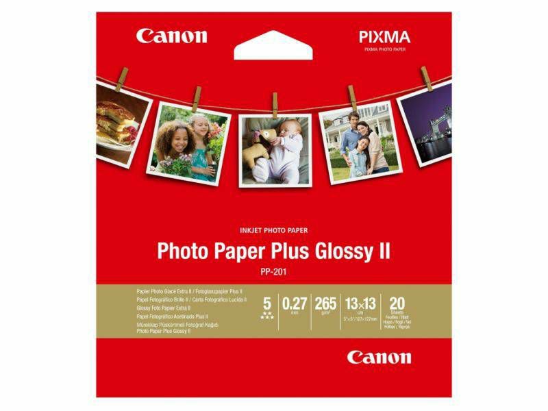 Canon Photo Paper Plus Glossy II PP-201 13x13cm 20 listova foto papir za ispis fotografije Gloss 265gsm ISO92 0.27mm 5x5" 20 sheets PP201SQUARE (BS2311B060AA)