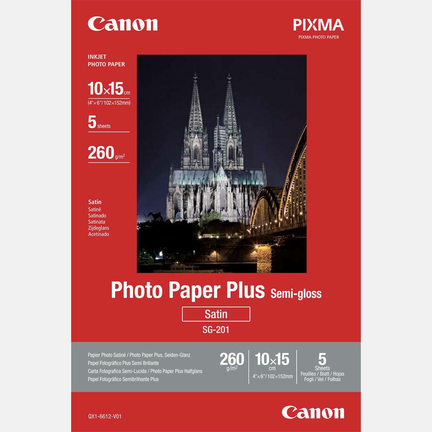 Canon Photo Paper Plus Semi-Gloss SG-201 10x15cm 5 listova foto papir za ispis fotografije Satin 260gsm ISO91 0.26mm 4x6" 5 sheets SG201SDEMO (BS1686B072AA)