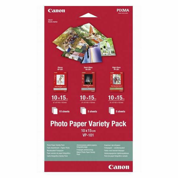 Canon Photo Paper Variety-Pack VP-101 10x15cm 20 listova (10x Glosy + 5x Semi Glosy + 5x High Glosy) komplet foto papir za ispis fotografije VP101S (BS0775B078AA)