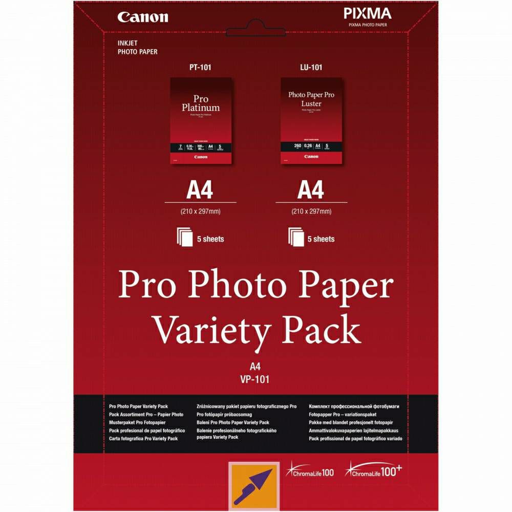 Canon Photo Paper Variety-Pack VP-101 21x29.7cm A4 10 listova (5x Matte Pro Luster + 5x Smooth gloss Pro Platinum) komplet foto papir za ispis fotografije 10 sheets VP101PRO (BS6211B020AA)