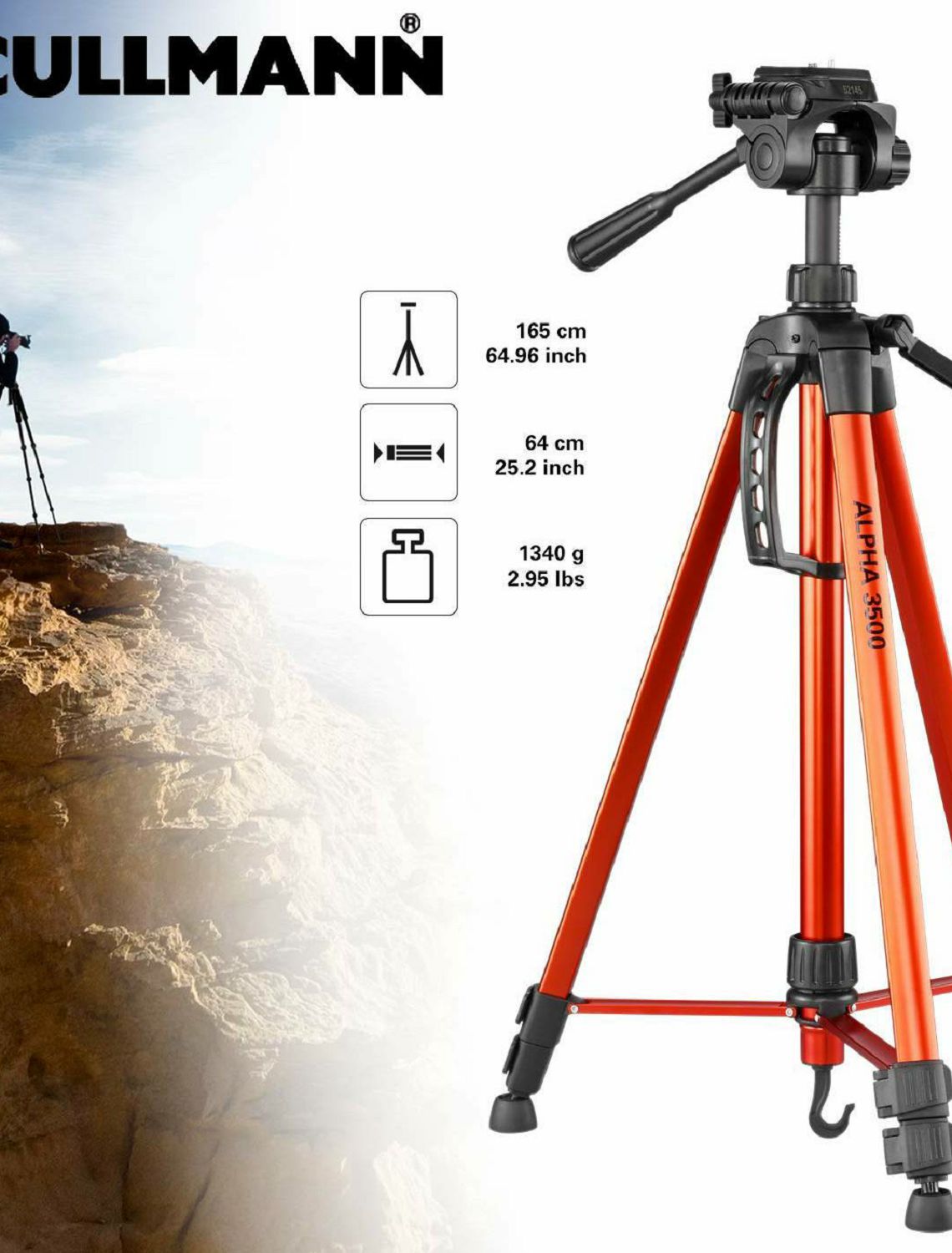 Cullmann Alpha 3500 Orange narančasti tripod tronožac stativ za fotoaparat s 3-Way Head glavom (52145)