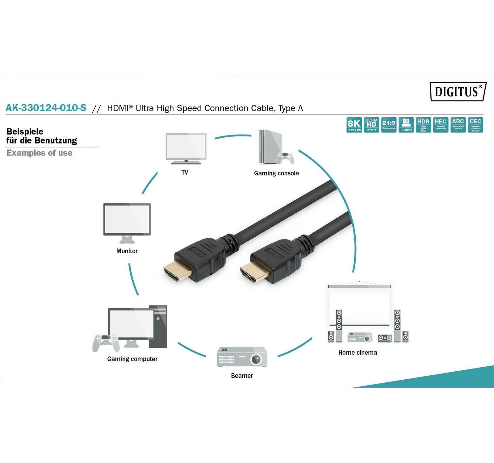 Digitus HDMI Ultra High Speed connection cable type A UHD 8K 60p kabel 1m