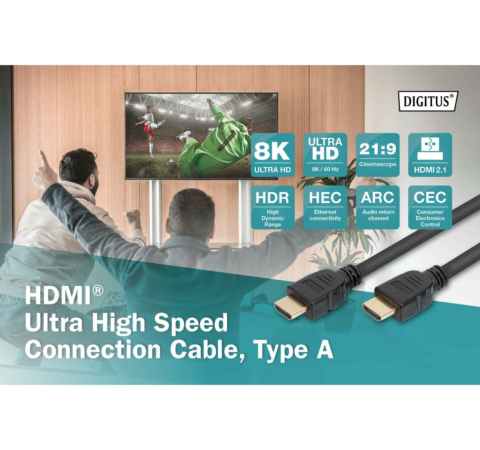 Digitus HDMI Ultra High Speed connection cable type A UHD 8K 60p kabel 1m