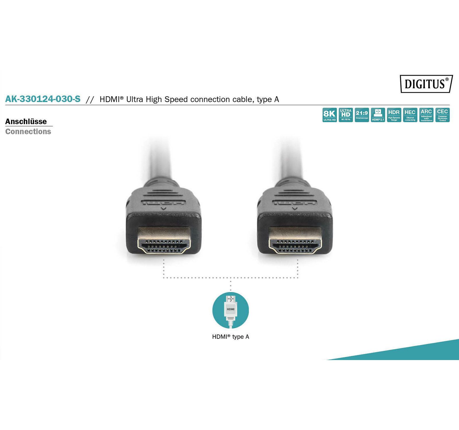 Digitus HDMI Ultra High Speed connection cable type A UHD 8K 60p kabel 3m