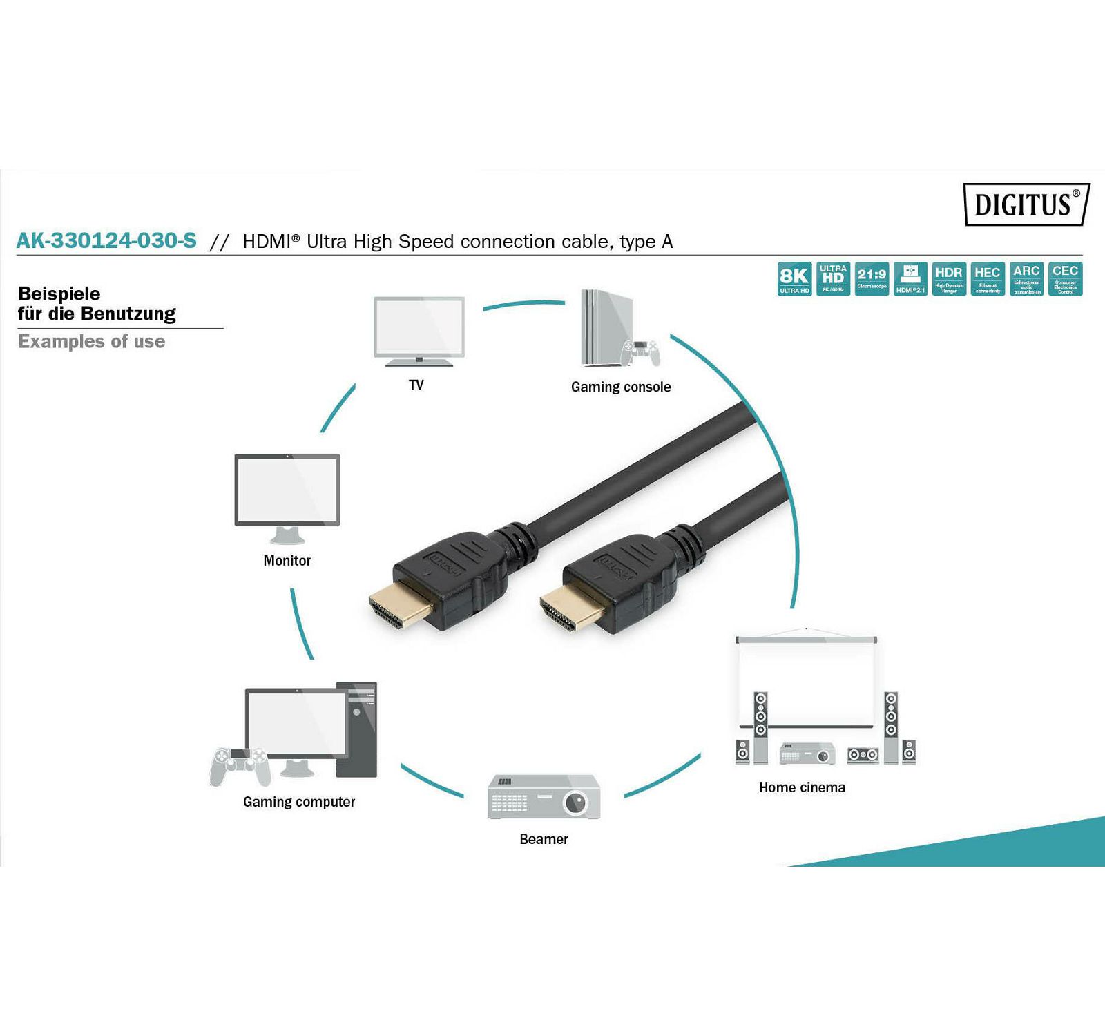 Digitus HDMI Ultra High Speed connection cable type A UHD 8K 60p kabel 3m