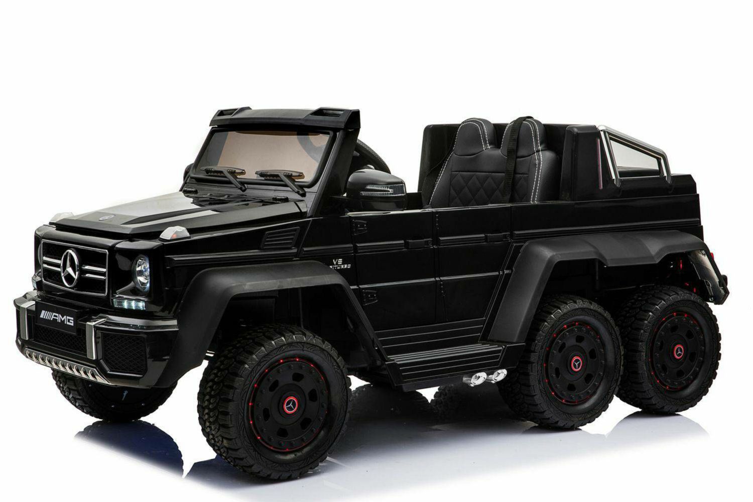 Dječji auto na akumulator Mercedes-Benz G63 6X6, MP3 player, svjetla na podvozju, 2.4Ghz, 12V 14AH, 4x motora, daljinsko upravljanje, mekane EVA rote, Servomotor, 2 pedale, crni