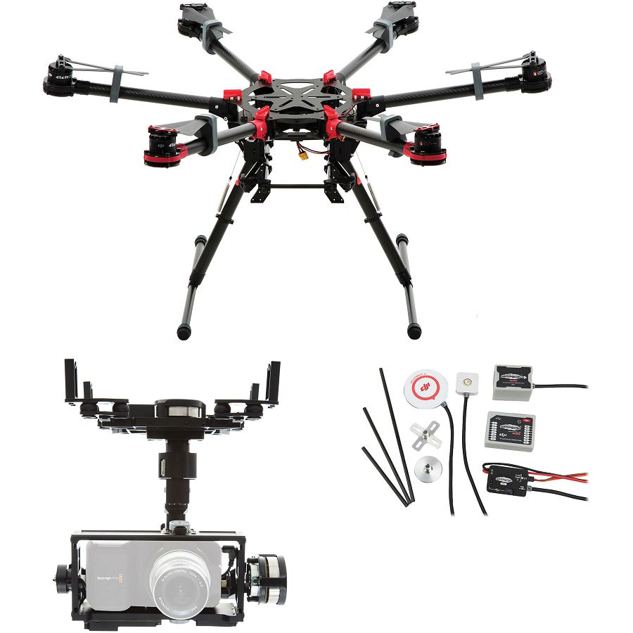 DJI Spreading Wings S900 + WKM + Z15 Zenmuse BMPCC ( Blackmagic Pocket Cinema Camera) Gimbal Combo dron Professional Aircraft multi-rotor Hexacopter WooKong-M Flight Control System Gyroscope