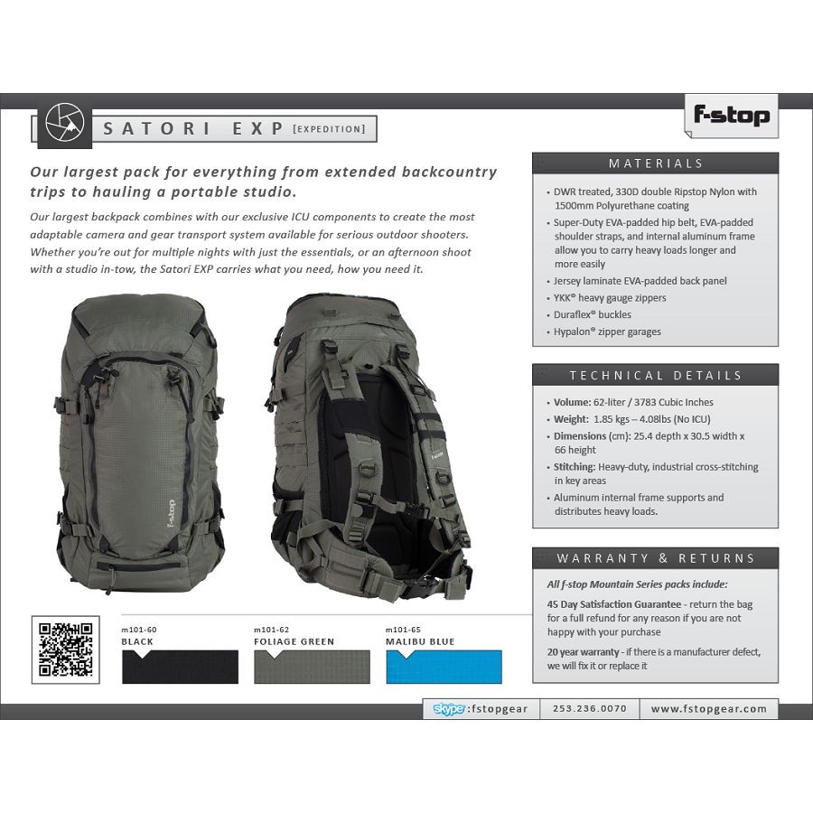 F-stop Satori EXP Foliage Green foto ruksak Mountain series