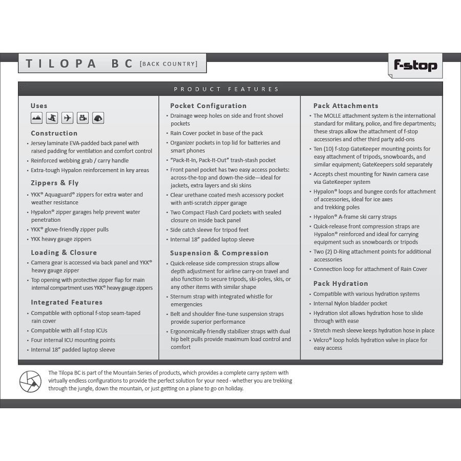 F-stop Tilopa BC Black foto ruksak Mountain series