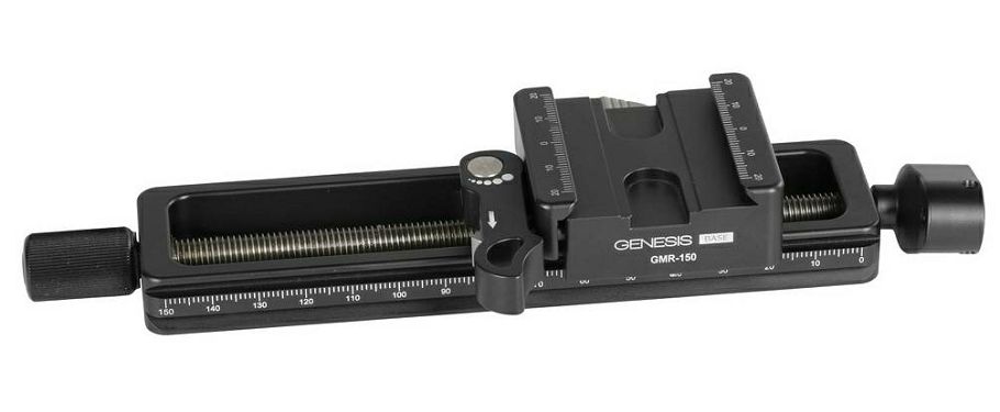 Genesis GMR-150 2-smjerna tračnica šina s milimetarskom skalom za macro fotografiju s quick release plate Arca-Swiss type pločicom za glavu stativa
