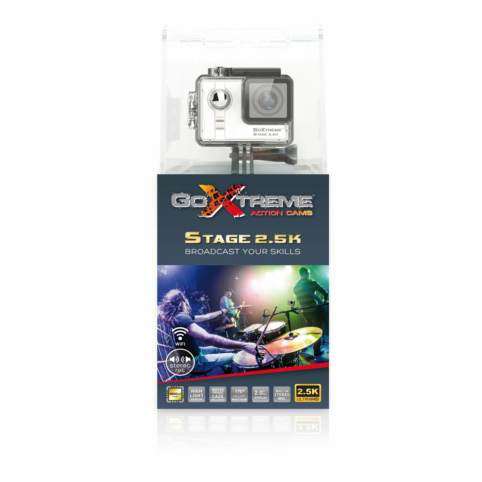 GoXtreme Stage 2.5K Stereo Action Camera Ultra HD 30fps 4MP WiFi Waterproof sportska akcijska kamera vodootporna do 60m prilagođena za bolje snimanje zvuka (20118)
