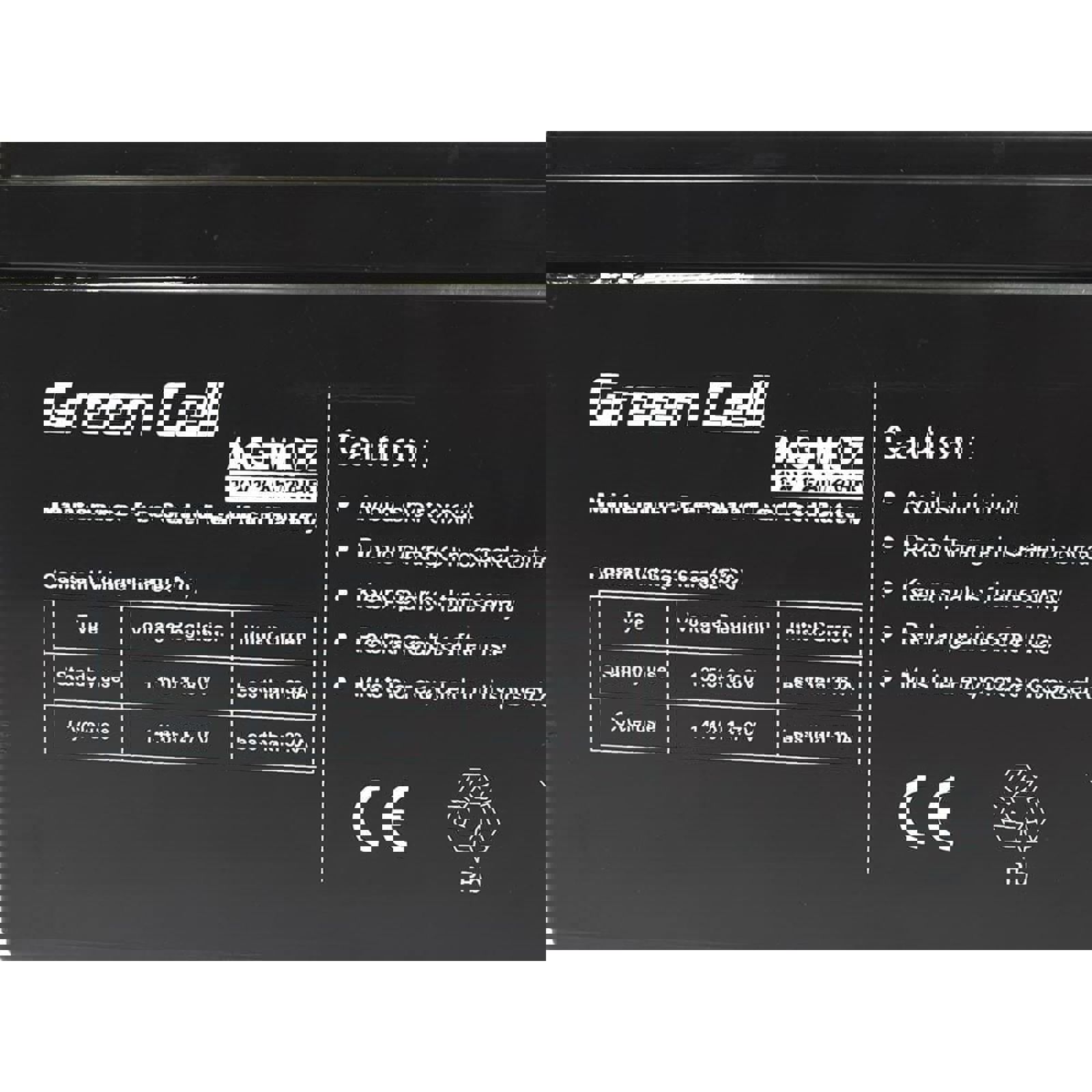Green Cell AGM VRLA 12V 12Ah maintenance-free battery for the alarm system, cash register, toys (AGM07)