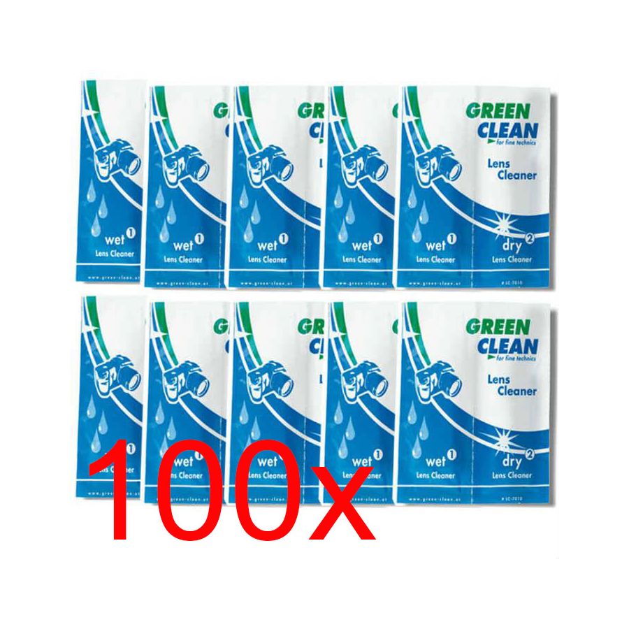 Green Clean Lens Cleaner - Wet & Dry LC-7010-100 Sachet 100 pc. hang box