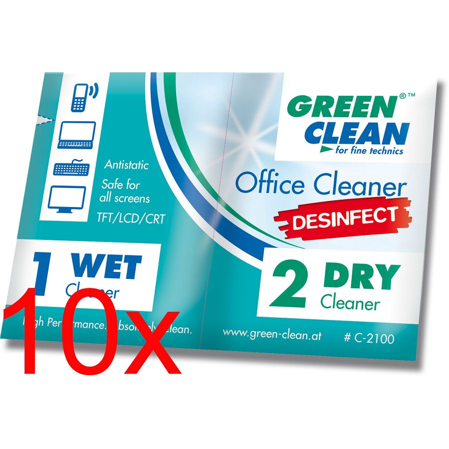 Green Clean Office Cleaner pre sauked wipes Desinfect C-2100-10 Wet & Dry set od10 komada