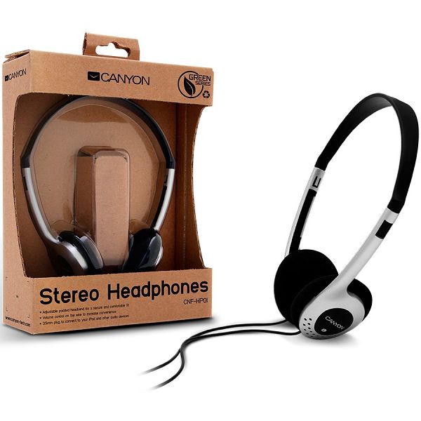 Headphones CANYON CNF-HP01 (Dynamic, 20Hz-20kHz, Cable, 1.8m) Silver/Black, Retail