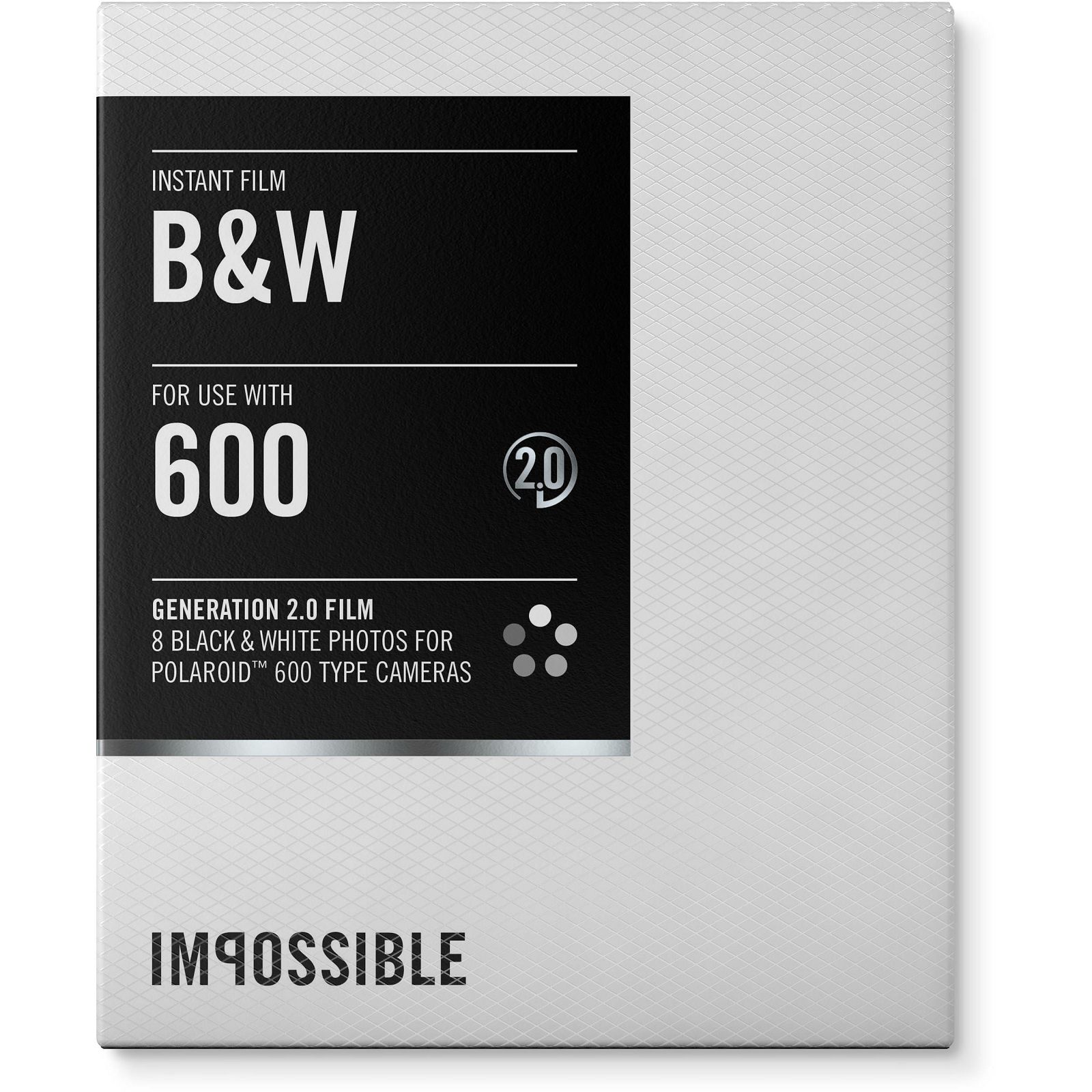 Impossible Black & White 2.0 Instant Film for Polaroid 600 Cameras (White Frame, 8 Exposures) 600 B/W Gen 2.0 (3834)