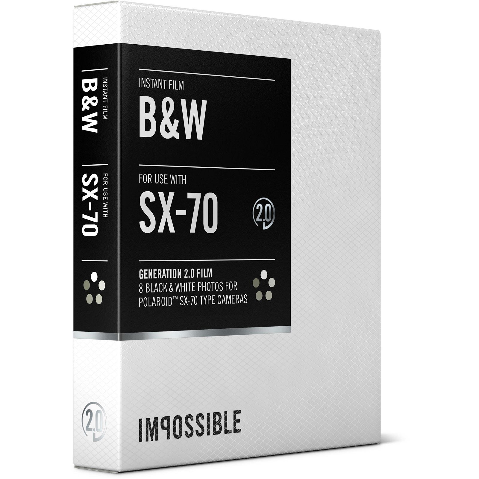 Impossible Black & White 2.0 Instant Film for Polaroid SX-70 Cameras (White Frame, 8 Exposures) SX 70 B/W Gen 2.0 (4069)