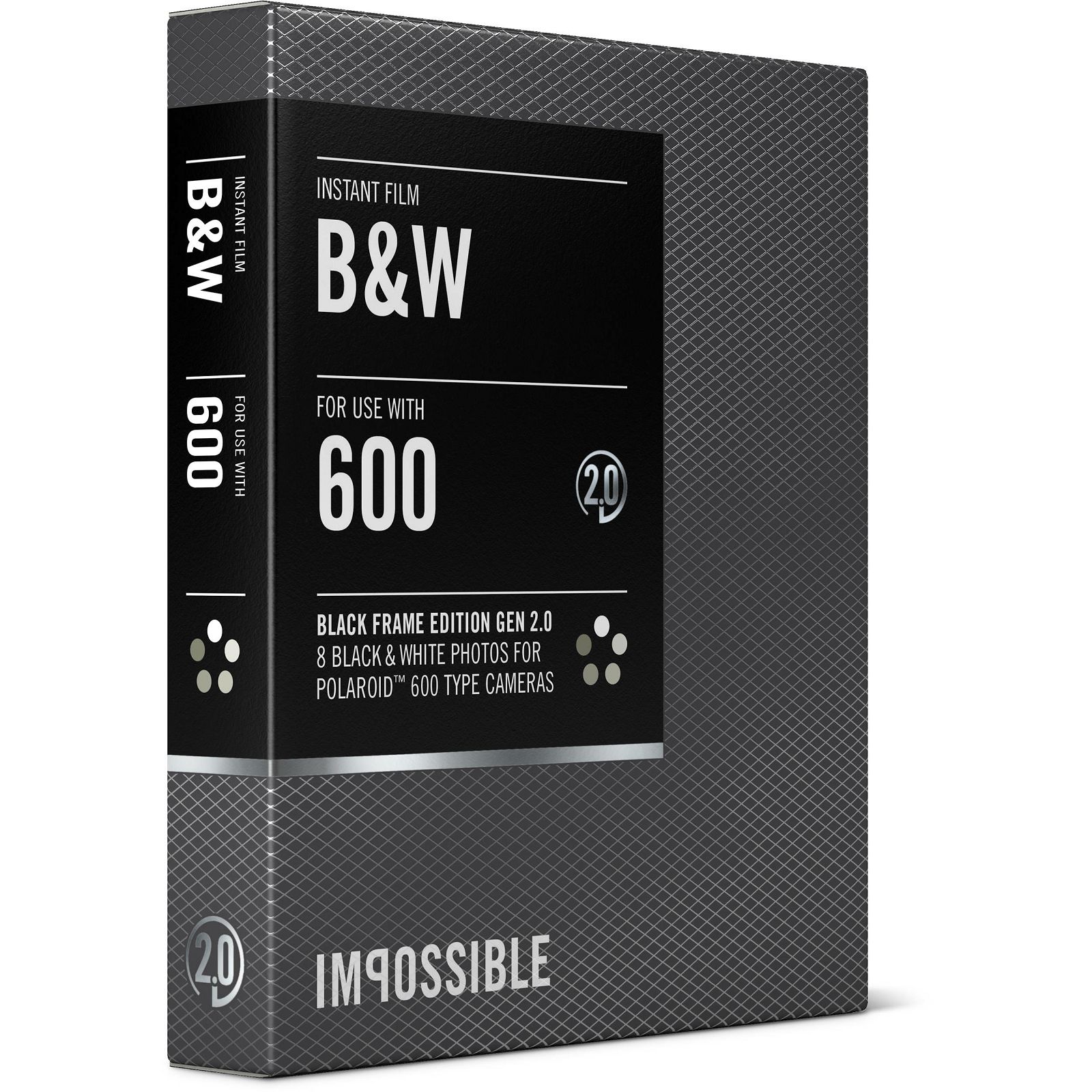 Impossible Black & White 2.0 Instant Film for Polaroid 600 Cameras (Black Frame, 8 Exposures) 600 B/W Black Frame Gen 2.0 (4155)