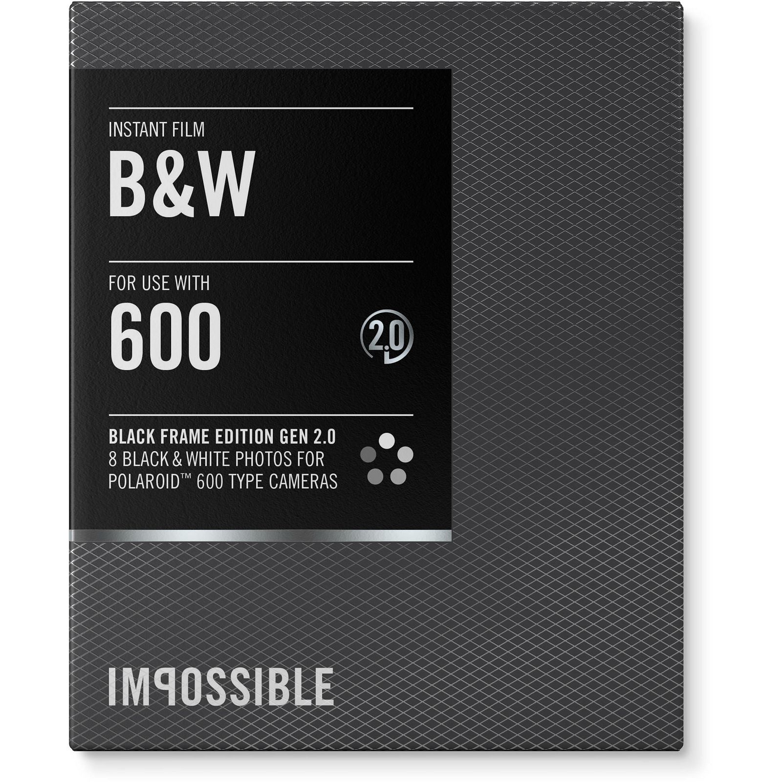 Impossible Black & White 2.0 Instant Film for Polaroid 600 Cameras (Black Frame, 8 Exposures) 600 B/W Black Frame Gen 2.0 (4155)