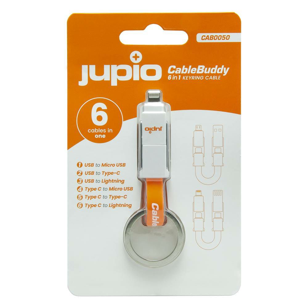 Jupio CableBuddy 6-in-1 Keyring Cable adapter USB Type-A to Micro-USB, Type-A to Type-C, Type-A to Lightning, Type-C to Micro-USB, Type-C to Type-C, Type-C to Lightning (CAB0050)