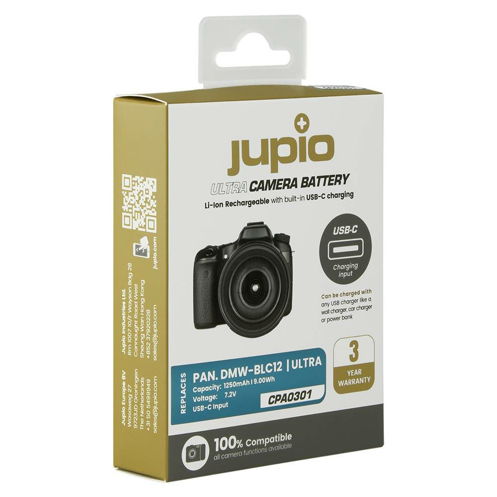 Jupio DMW-BLC12 Ultra C (USB-C input) 1250mAh baterija za Panasonic DC-FZ1000 II, DC-G95, DMC-FZ1000, DMC-FZ200, DMC-FZ2500, DMC-FZ300, DMC-G6, DMC-G7, DMC-G85, DMC-GX8, FZ200, G7, G85, G95 (CPA0301)