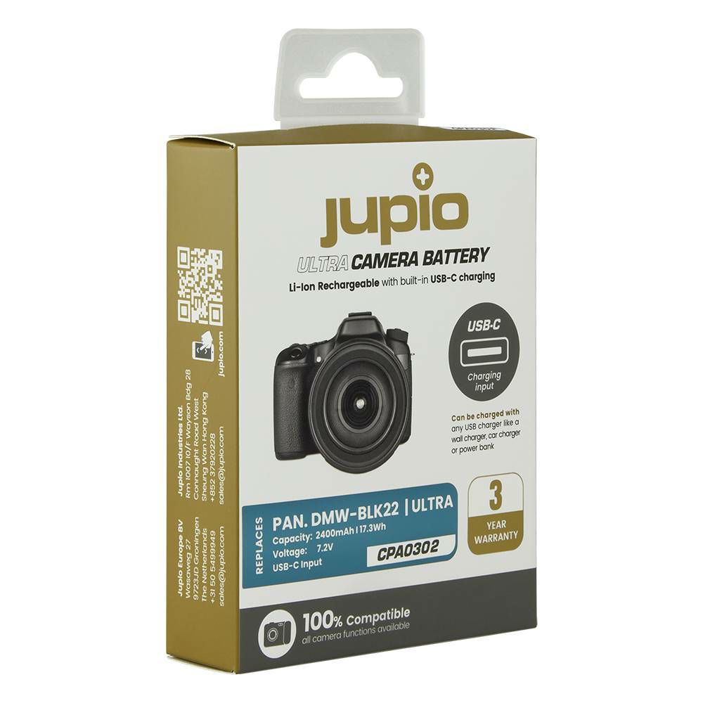 Jupio DMW-BLK22 Ultra C (USB-C input) 2400mAh 17.3Wh 7.2V baterija za Panasonic Lumix DC-S5, DC-GH6, DC-GH5 II Lithium-Ion Battery Pack (CPA0302)