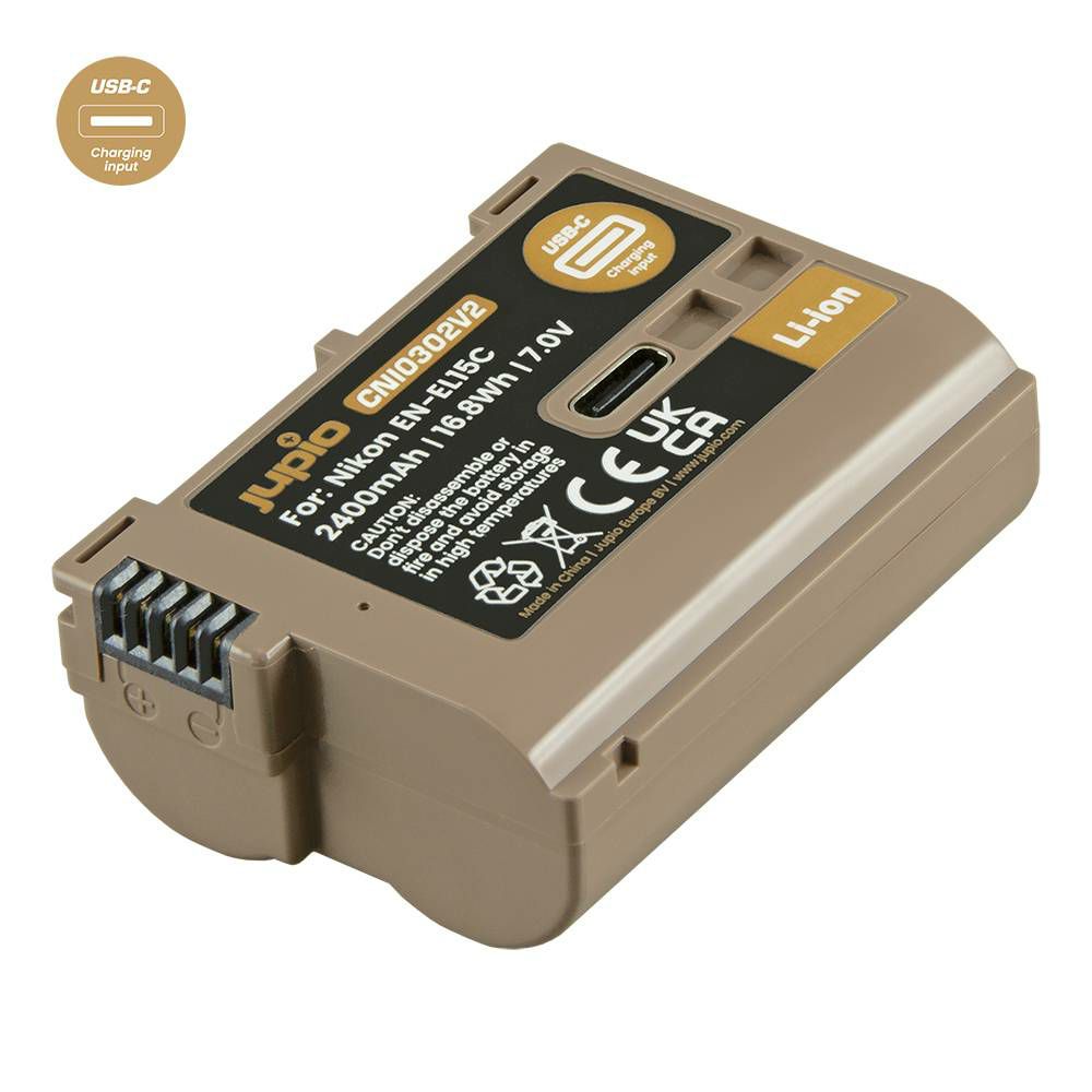 Jupio EN-EL15C Ultra C (USB-C input) 2400mAh 17,3Wh 7V baterija za Nikon Z7 II, Z6 II, Z5, D850, D780, D750, D500, D7500, D810, D610, D7200, D810A Lithium-Ion Battery Pack (CNI0302)
