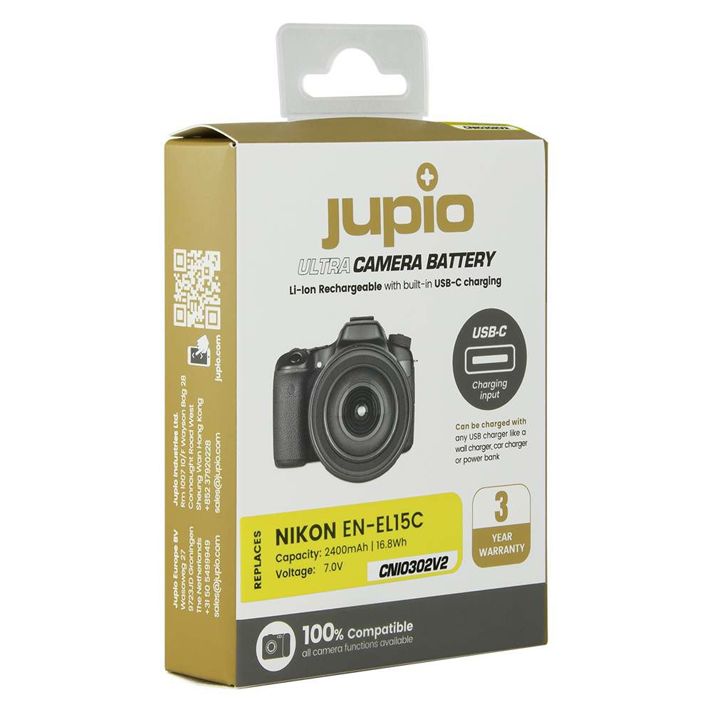 Jupio EN-EL15C Ultra C (USB-C input) 2400mAh 17,3Wh 7V baterija za Nikon Z7 II, Z6 II, Z5, D850, D780, D750, D500, D7500, D810, D610, D7200, D810A Lithium-Ion Battery Pack (CNI0302)