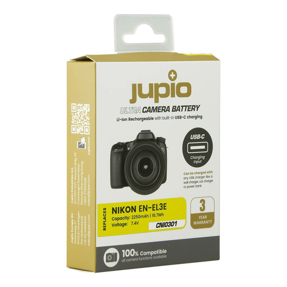 Jupio EN-EL3E Ultra C (USB-C input) 2250mAh 16.7Wh 7.4V baterija za Nikon D90, D80, D70, D70s, D50, D700, D300, D300s, D200, D100 Lithium-Ion Battery Pack (CNI0301)