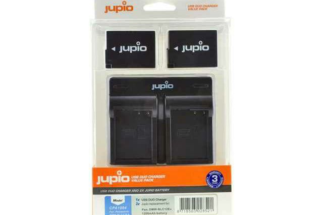 Jupio KIT 2x Battery DMW-BLC12E + USB Duo Charger komplet punjač i dvije baterije za Panasonic Lumix DMC-GH2 DMC-FZ200 DMC-G5 DMC-G6 DMC-G85 FZ200 FZ1000 GH2 G5 G6 DMW-BLC12 Leica Q Typ 116 V-Lux Typ