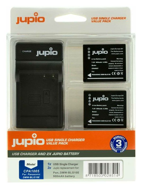 Jupio KIT 2x Battery DMW-BLG10 + USB Single Charger komplet punjač i dvije baterije za Panasonic DMC-GF6, DMC-GX7, DMC-GX85, Leica D-LUX Typ 109 (CPA1005)