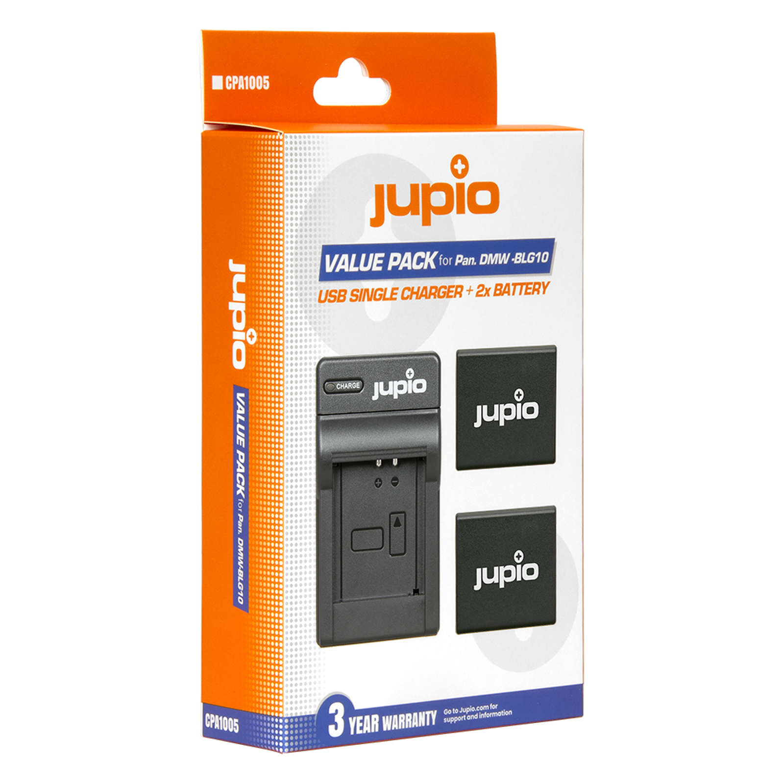 Jupio KIT 2x Battery DMW-BLG10 + USB Single Charger komplet punjač i dvije baterije za Panasonic DMC-GF6, DMC-GX7, DMC-GX85, Leica D-LUX Typ 109 (CPA1005)