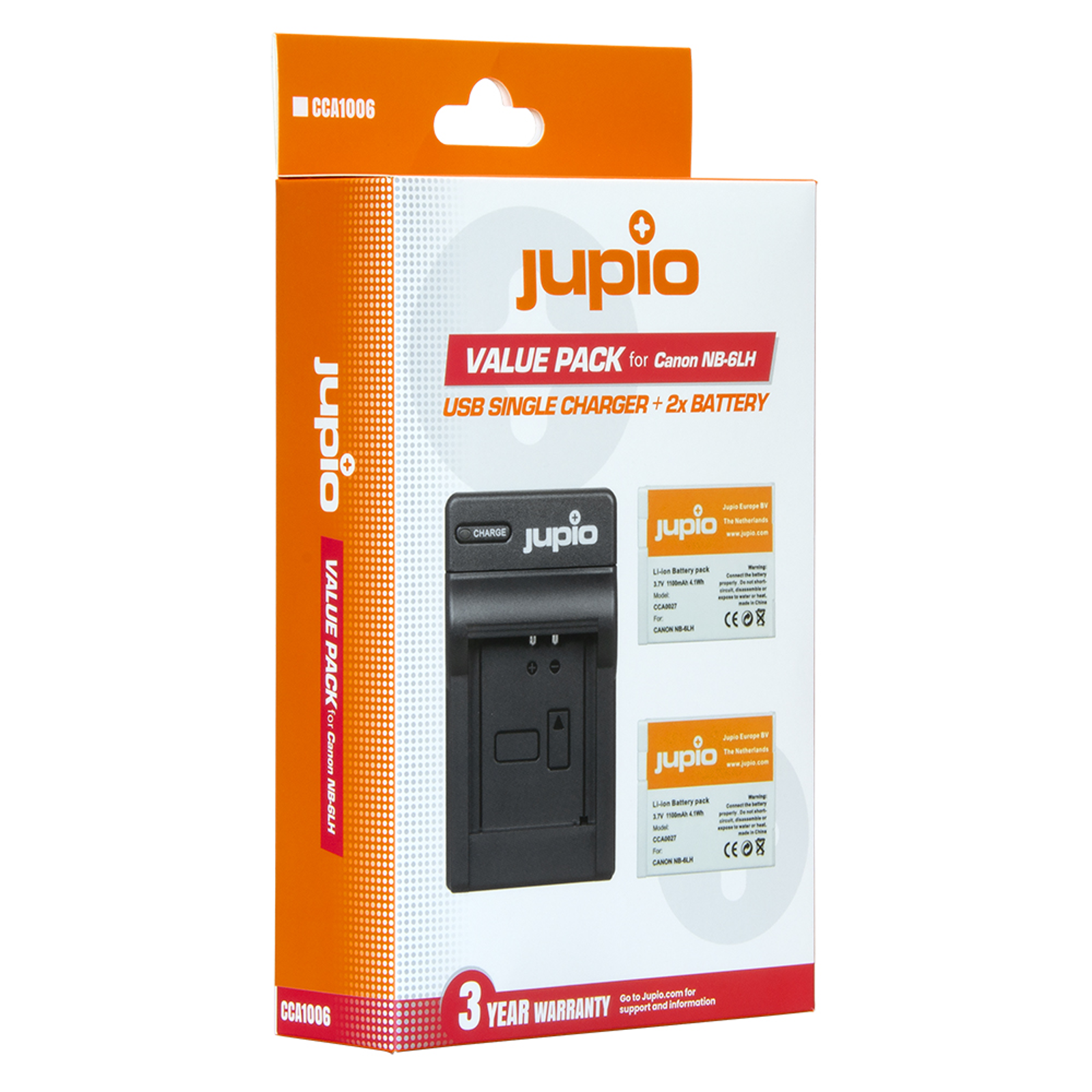 Jupio KIT 2x Battery NB-6LH + USB Single Charger komplet punjač i dvije baterije za Canon PowerShot SX600 HS, D30, SX700 HS, SX510 HS, SX170 IS, SX280 HS