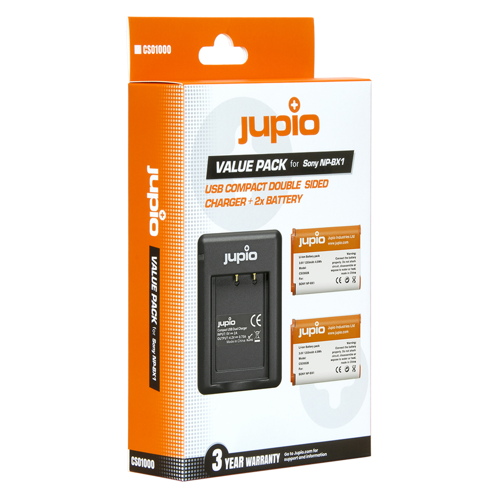 Jupio KIT 2x Battery NP-BX1 + Compact USB Dual Charger komplet punjač i dvije baterije za Sony Cyber-shot DSC-RX100 II, RX100 III, RX 100 IV, RX1, RX100, AS10, AS15, WX300, HX300, HX50V, RX1R CSO1000