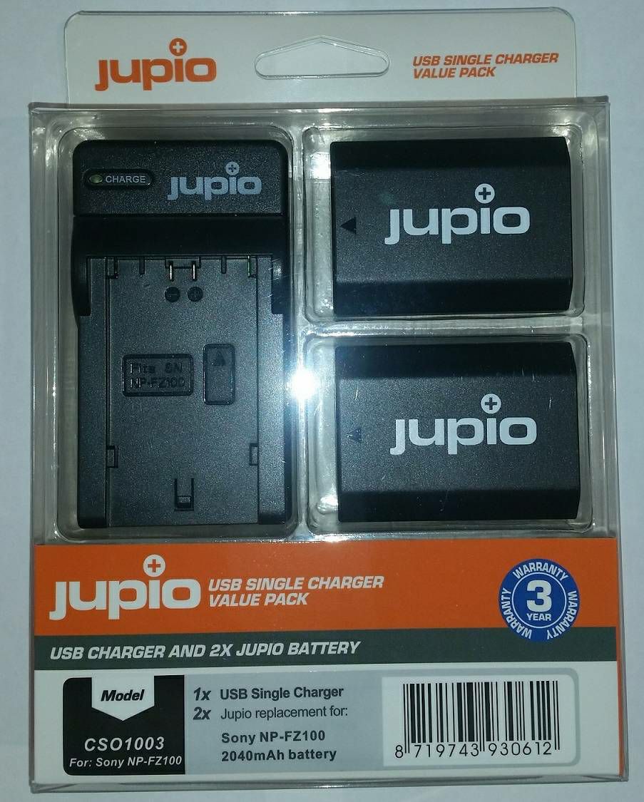 Jupio KIT 2x Battery NP-FZ100 2040mAh + USB Single Charger komplet punjač i dvije baterije za Sony a9, a7R III, a7 III (CSO1003)