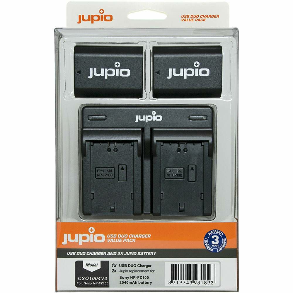 Jupio KIT 2x Battery NP-FZ100 2040mAh + USB Dual Charger komplet punjač i dvije baterije za Sony a9, a7R III, a7 III (CSO1004V3)