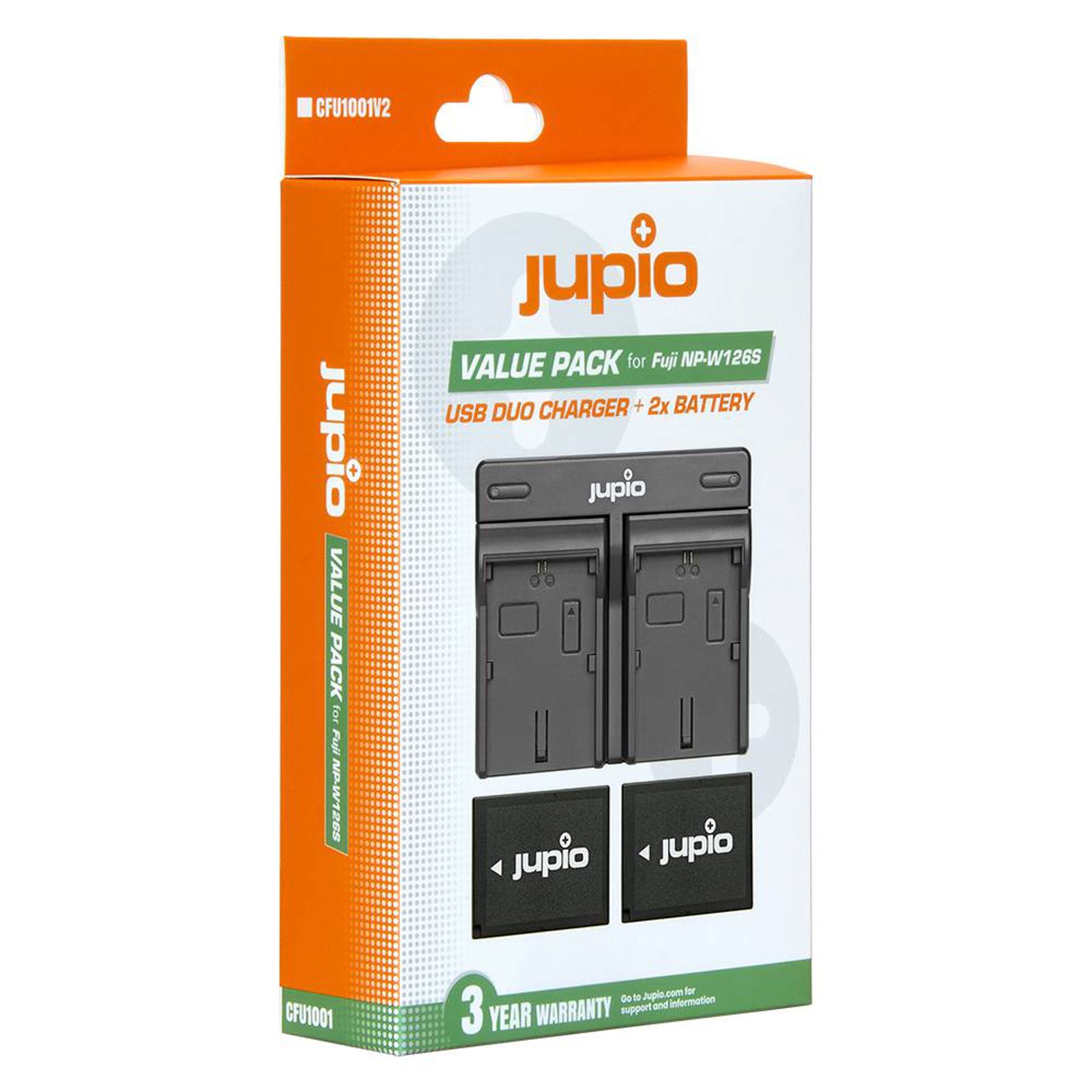 Jupio KIT 2x Battery NP-W126 + USB Duo Charger komplet punjač i dvije baterije za Fujifilm Fuji FinePix T500, HS30EXR, HS33EXR, HS50EXR, X-Pro1, X-A1, X-A2, X-E1, X-E2, X-T1, X-T10 (CFU1001)