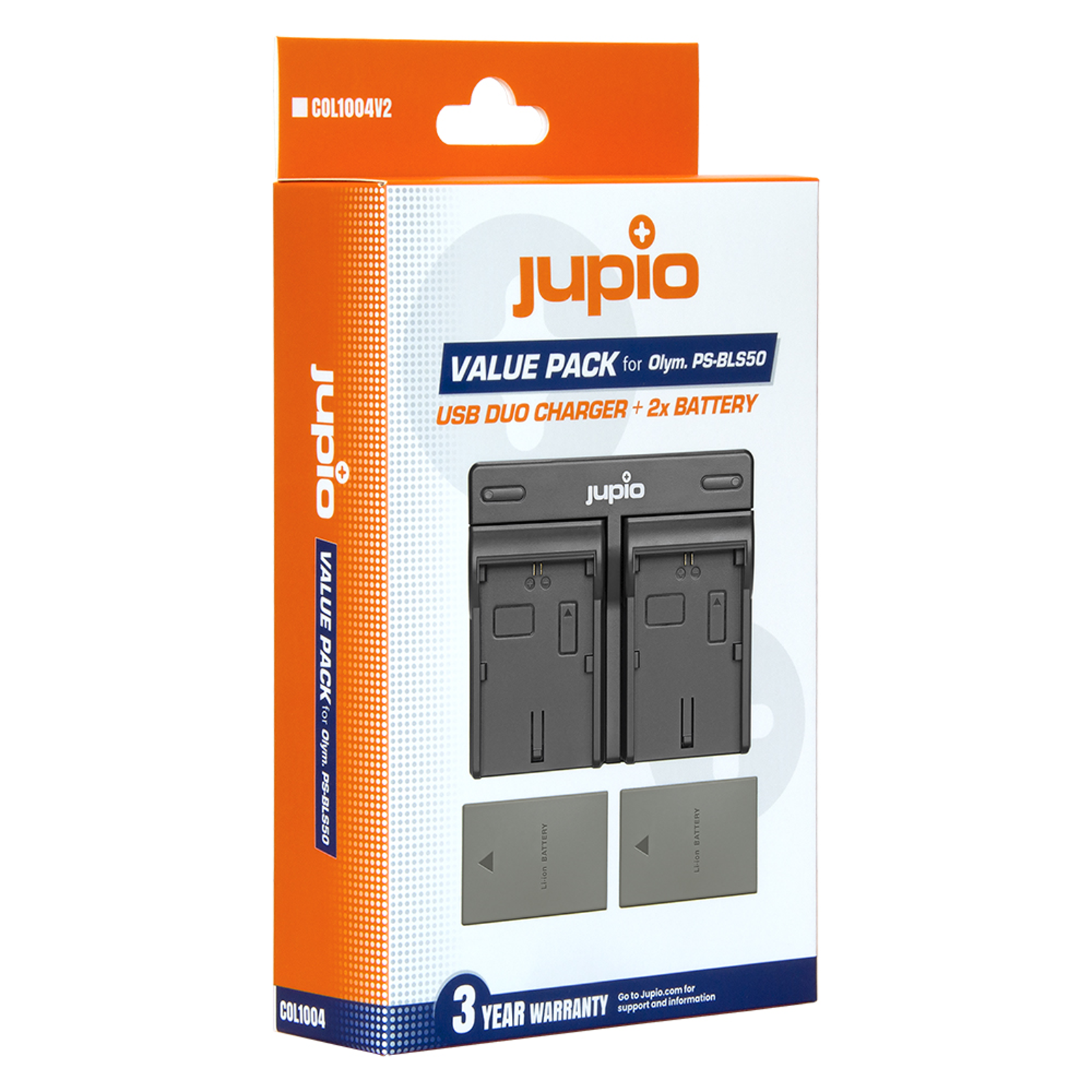 Jupio KIT 2x Battery PS-BLS5 PS-BLS50 1210mAh + USB Dual Charger komplet punjač i dvije baterije za Olympus E-P3, E-PL3, E-PL5, E-PL7, E-PM1, E-M10, OM-D E-M10, PEN E-PM1 (COL1004)