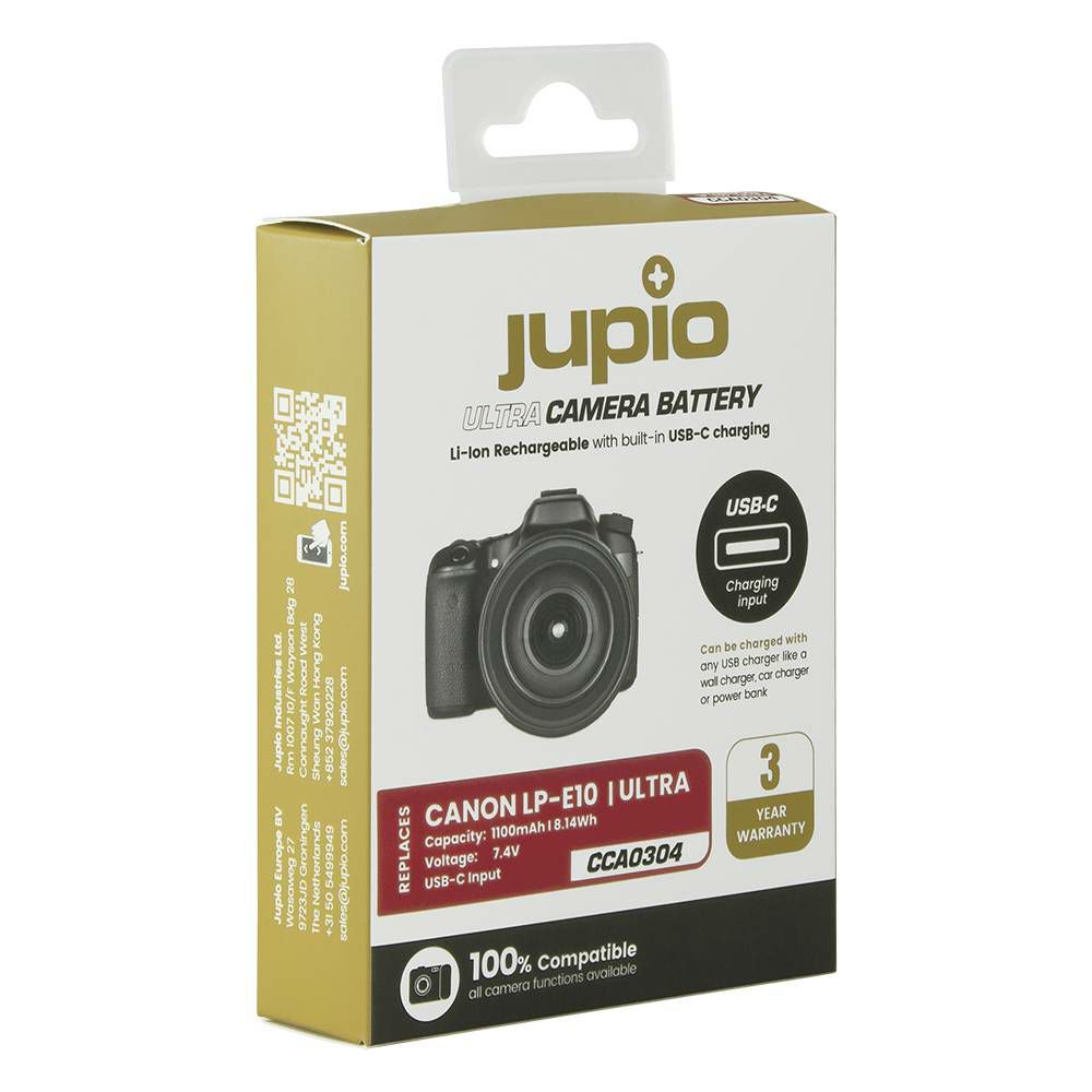 Jupio LP-E10 Ultra C (USB-C input) 1100mAh 8.14Wh 7.2V baterija za Canon EOS 4000D, 2000D, 1300D, 1200D, 1100D, Rebel T3, Kiss X50 Lithium-Ion Battery Pack (CCA0304)